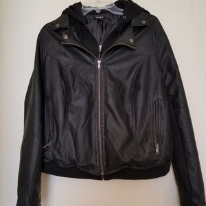 Womens faux leather jacket with hoodie
